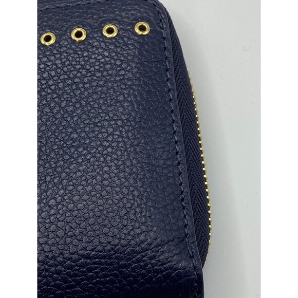 Michael Kors Navy Leather Wristlet Wallet With Gold Stud Detailing & Zipper Clos - Picture 7 of 13